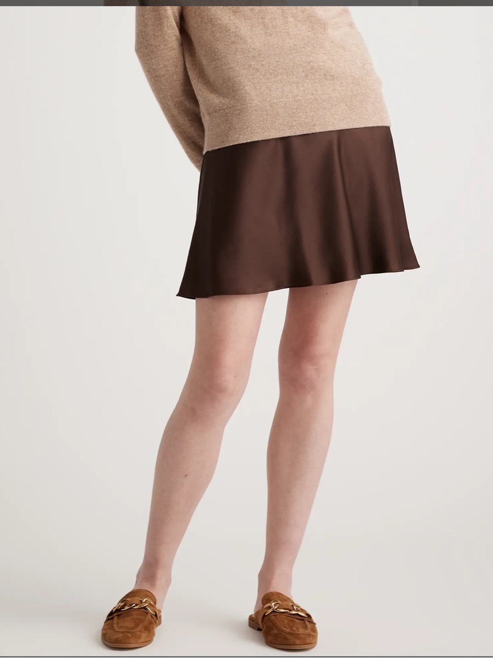 Quince Chocolate Brown 100% Washable Silk Mini Skirt in Hot Fudge